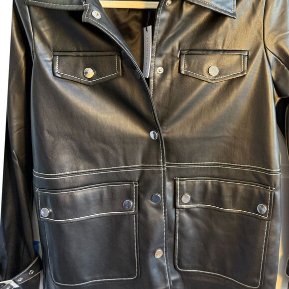 NWT WeWoreWhat Vegan Leather Western Jacket. In black with white stitching.  Siz - Picture 8 of 15